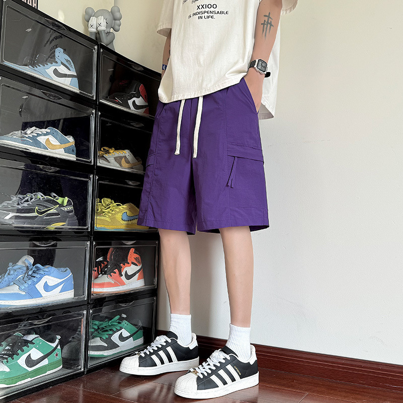 Men's Summer Thin Loose Sports Shorts with Large Pockets, Cool Ice Silk, Casual Quick-Dry Cargo Shorts