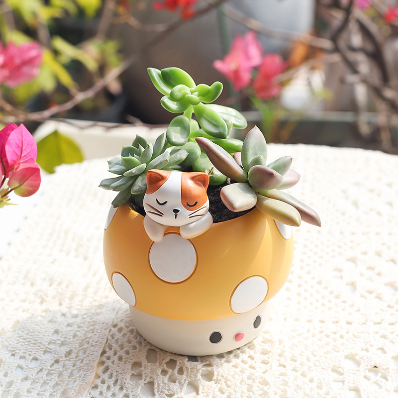 Chậu Cây Resin Tượng nhím hoạt hình resin, đồ trang trí sân vườn, ban công, cửa sổ và tiểu cảnh (RG-165)