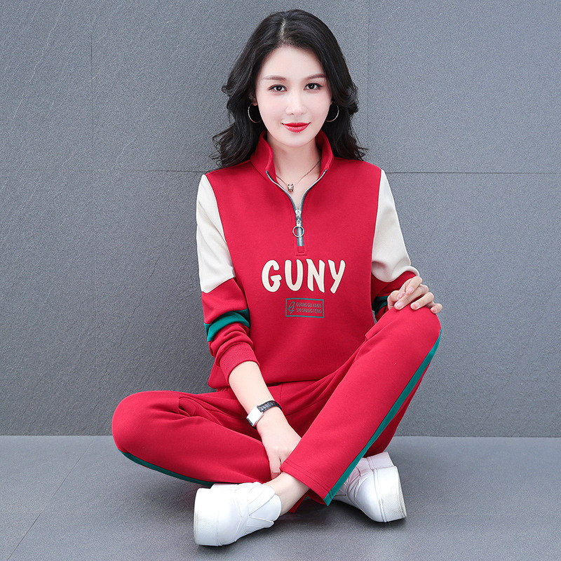 [Fleece/No Fleece] Stand Collar Fashion Casual Sports Suit Women's Spring and Autumn Dancing Square Dance Two-Piece Set
