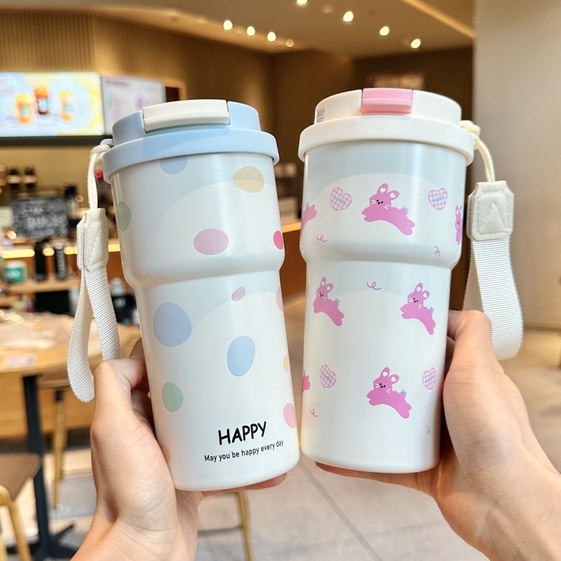 水杯女生保温杯高颜值316不锈钢陶瓷覆层带吸管杯子咖啡杯子新款|undefined