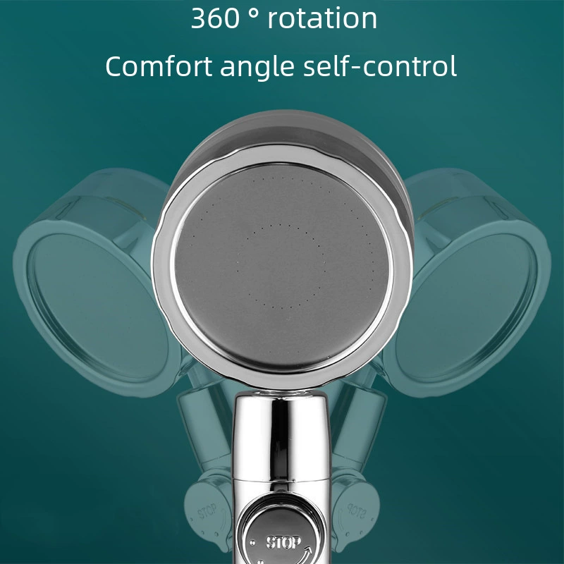 Turbo shower head with propeller turbine, flow control & water-stop, 25×8×4 cm, 0.15 kg