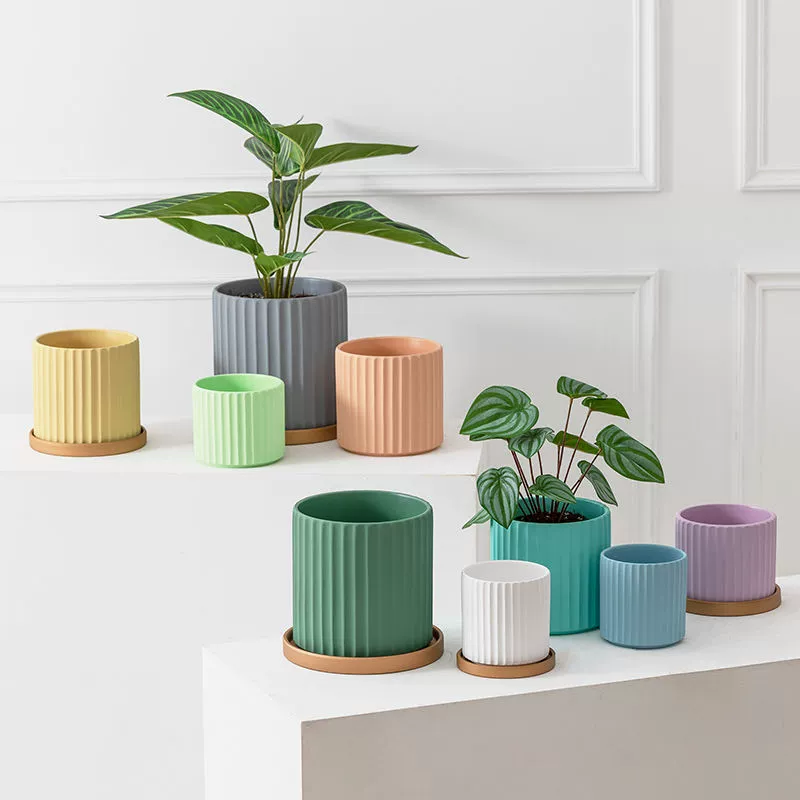 Зеленый цветочный горшок Morandi ins Nordic Ceramic Круглый Большой Креативный Внутренний Горшок для Орхидей Независимая станция с подносом