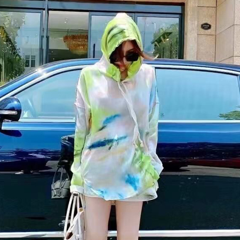 Timeless classic! Contrast Tie-Dye Ink-Print Silk Hooded Casual Sweatshirt Loose Wide-Leg Shorts