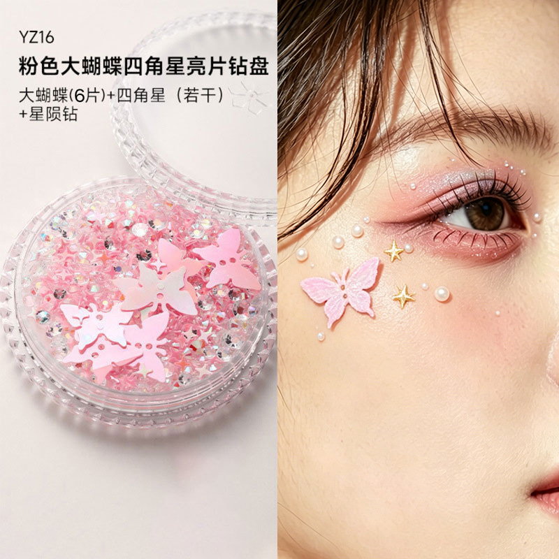 Decoraciones faciales maquillaje de ojos de novia maquillaje de escenario para niños pegatinas especiales cara lentejuelas lágrima diamante mariposa perla al por mayor
