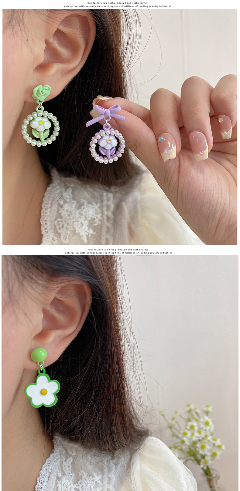 1 Pair Sweet Flower Enamel Inlay Alloy Artificial Pearls Artificial Diamond Ear Studs display picture 1