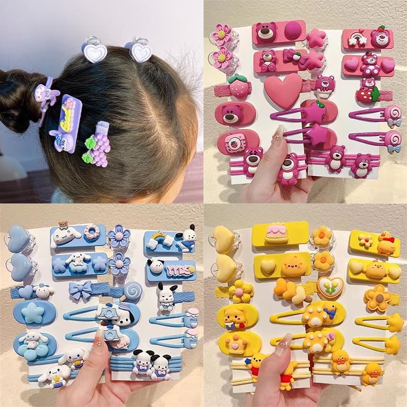 Color caramelo de los niños dulce de dibujos animados horquilla niña horquilla lindo bebé accesorios para el cabello niña flor fresa oso borde
