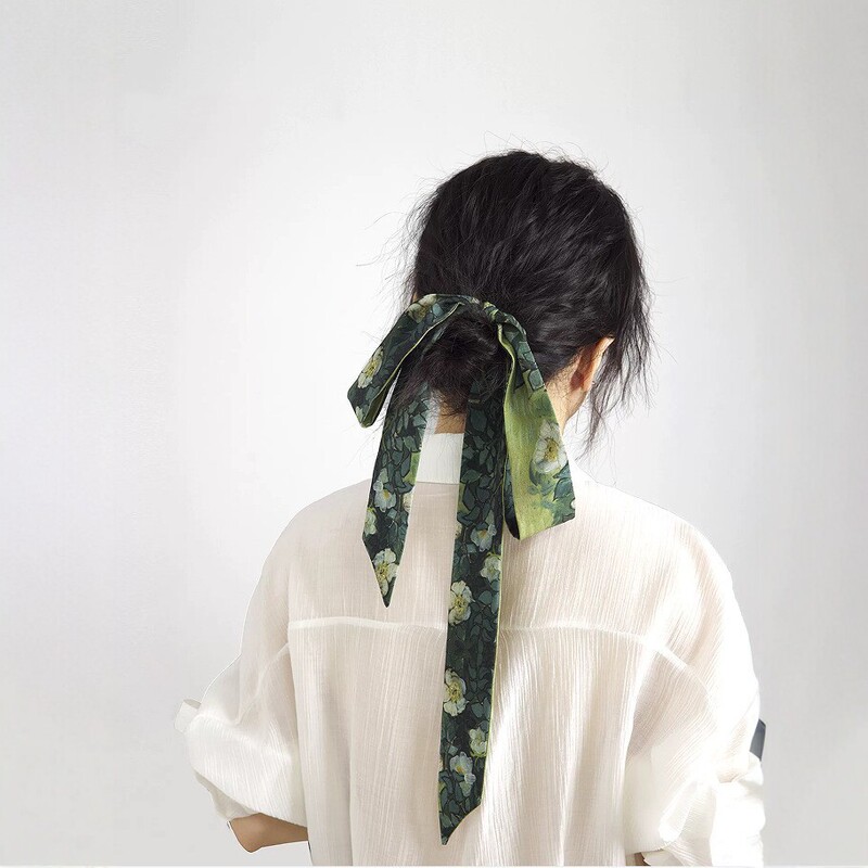 Extra-long retro Hong Kong-style headband for women, hair scarf, ribbon headband, trendy French-style headscarf, summer flowing ribbon hair accessory