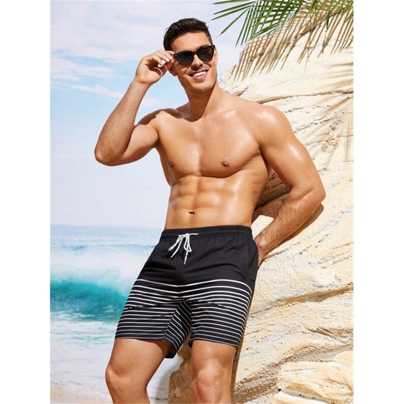 Men's swim shorts, new 3D printed quick-drying beach swim shorts, men's street casual pants.