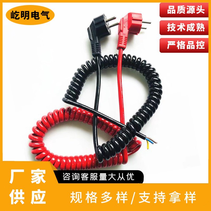 各国三芯弹簧线欧规插头电源线品字尾纯铜3芯机器设备插头电源线