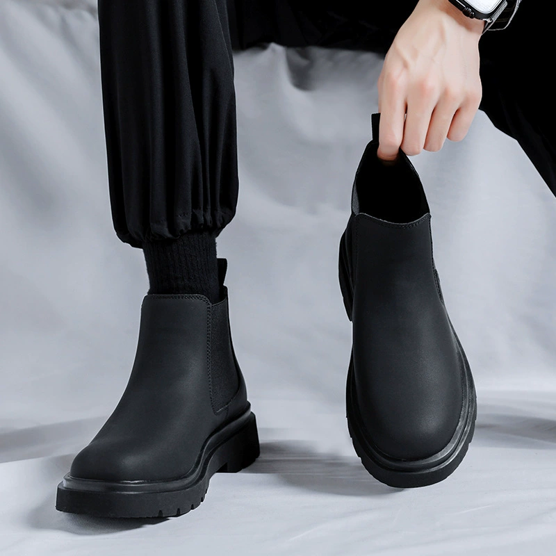 Темные Ботинки Челси в европейском и американском стиле ретро на толстой подошве, Новые осенне-зимние модные мужские ботинки средней высоты 2023 года