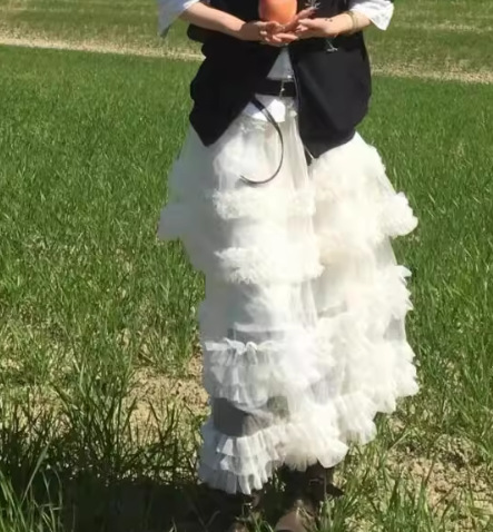 2025小衆アンドロメダの雰囲気感ロングスカート韓国系シンプルなネット糸は、ケーキを重ねてスカート4809を着ている