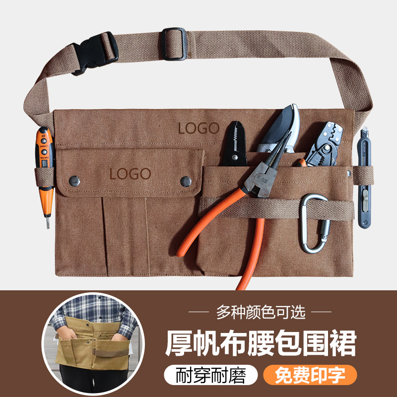 Amazon lienzo delantal medio-longitud cintura corta bolsa electricista carpintería TRABAJO ROPA herramienta delantal medio-longitud fábrica al por mayor