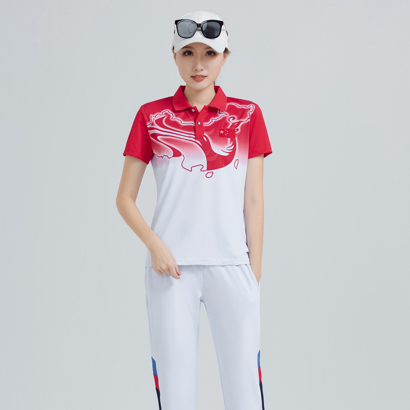 夏半袖ズボンスポーツセットポロ襟Tシャツ男女兼用テコンドースポーツウェアグループウェアスクエアダンスパフォーマンスウェア|undefined