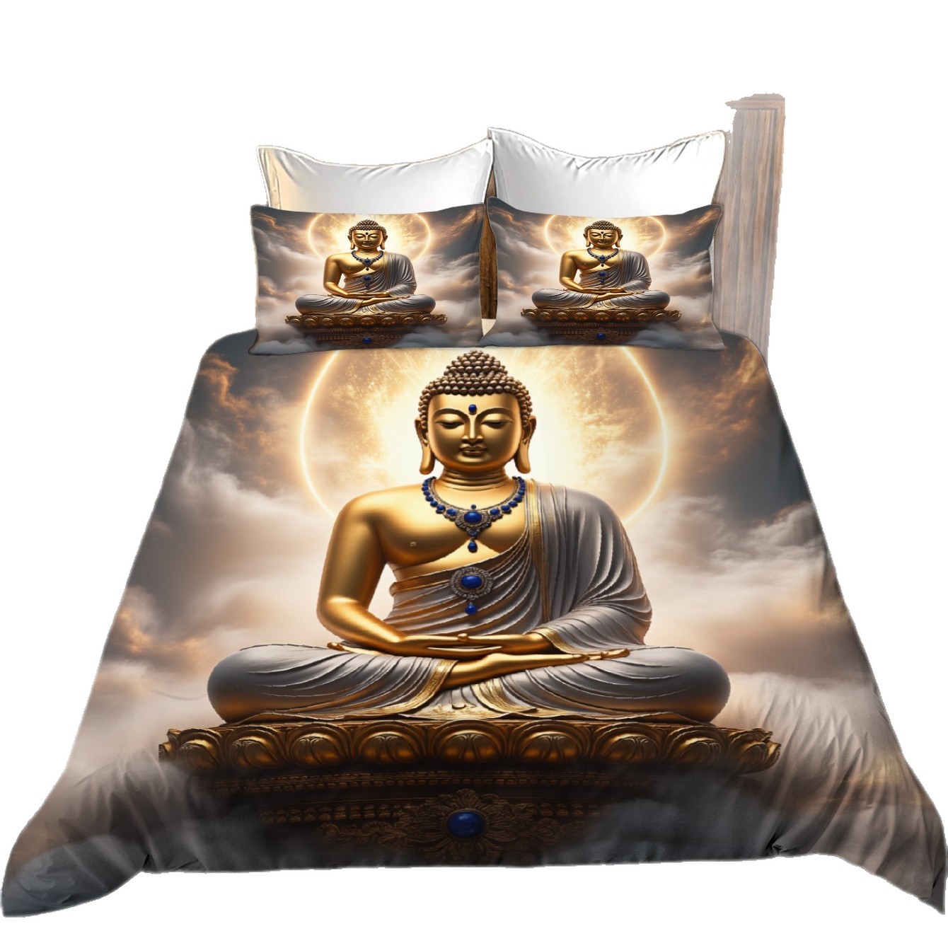 TEMU / JIT abrasión digital impresión textil hogar set edredón Zen Buda Lotus ropa de cama para diseñar