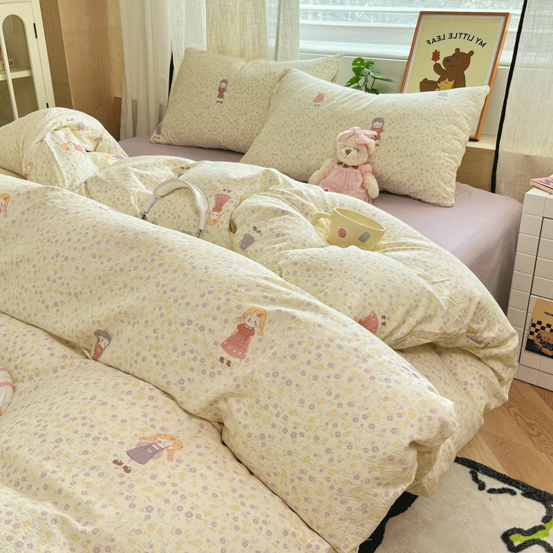 2026新款小清新a类双层纱床上四件套床单被套宿舍三件套床上用品