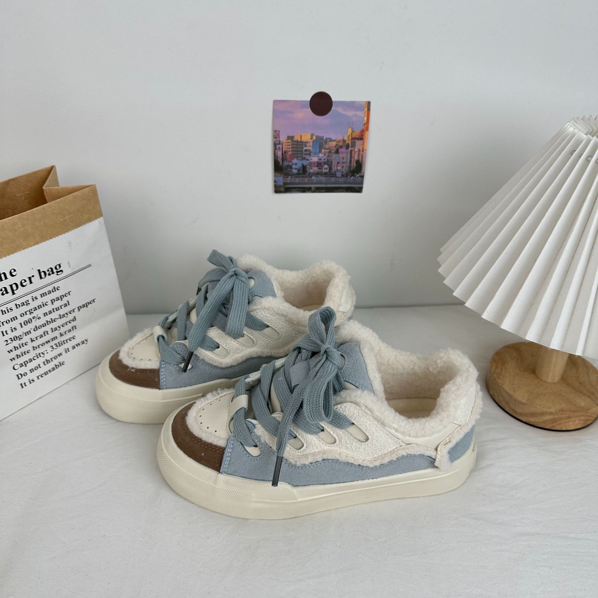 Invierno calentamiento skate para estudiantes de baja altura zapatos de algodón versátiles 2025 nuevo estilo coreano nicho zapatos de lona de lana