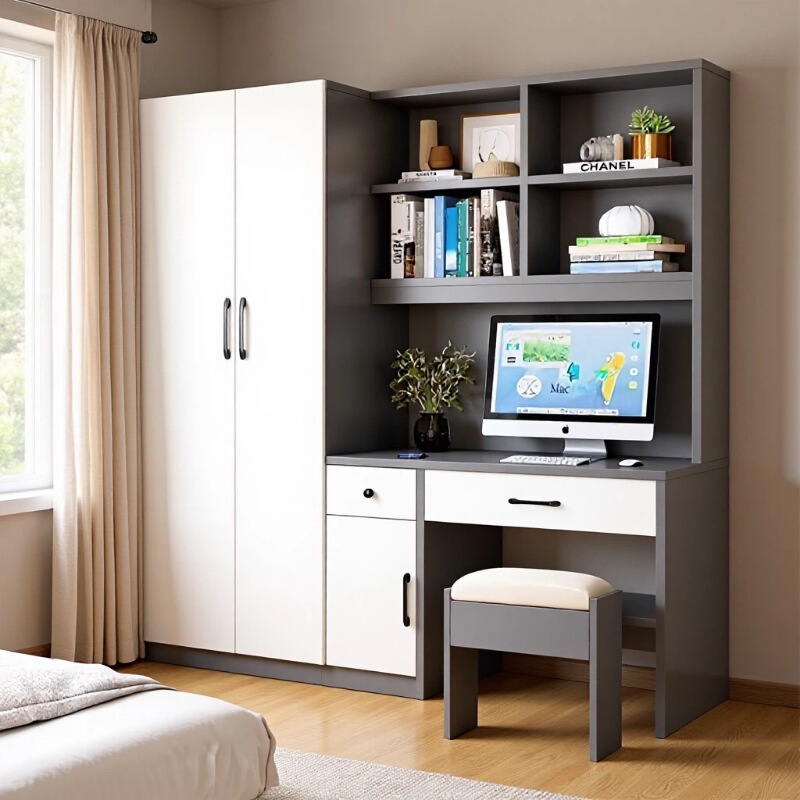 Wardrobe Combination with Integrated Desk for Small Apartments, Bedroom Home Computer Desk, Children's Room Student Writing Desk, Integrated Cabinet