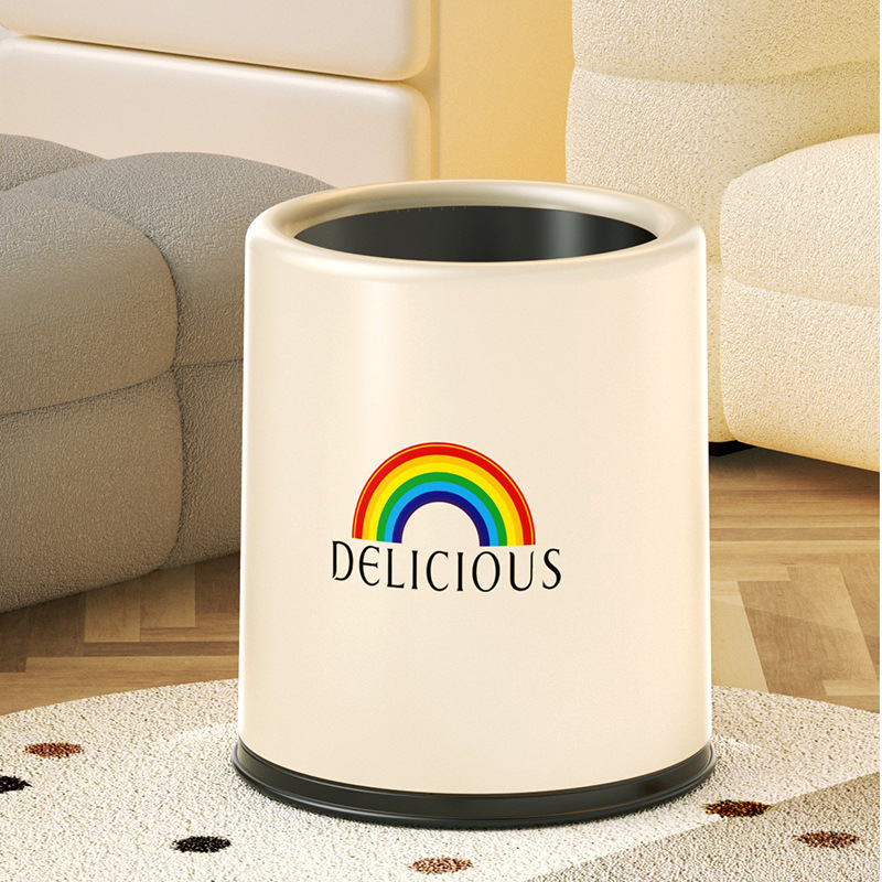 Cute Large-Capacity Household Trash Can, Living Room Storage Bin, Universal Rainbow Wastebasket for Bedroom, Special for Bathroom Use