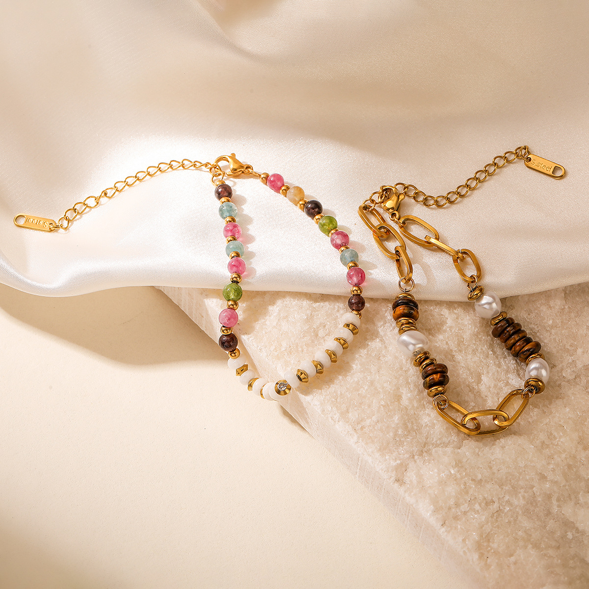 Australia, ancient Europe and the United States cross-border hot 18K gold plated beaded stainless steel bracelet female INS niche personality all-match jewelry