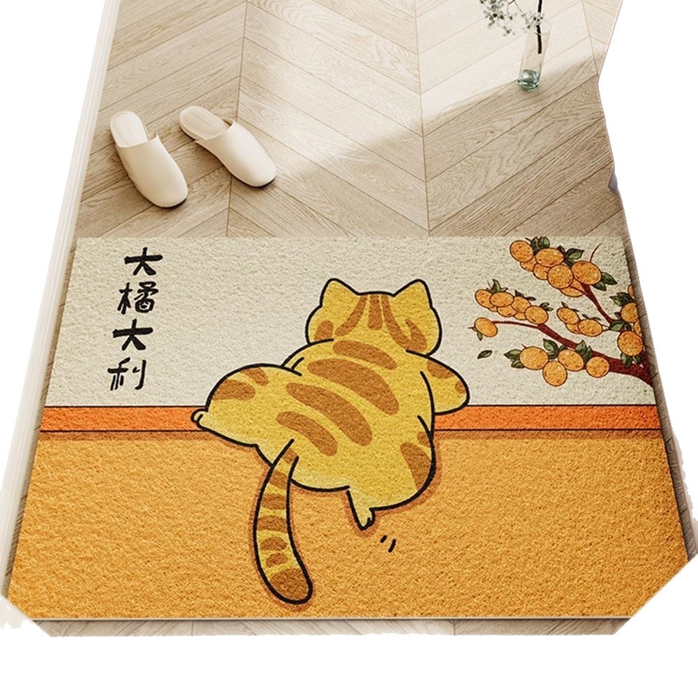 Tapete de entrada cartoon gato em laço de seda decorativo_voghion.com