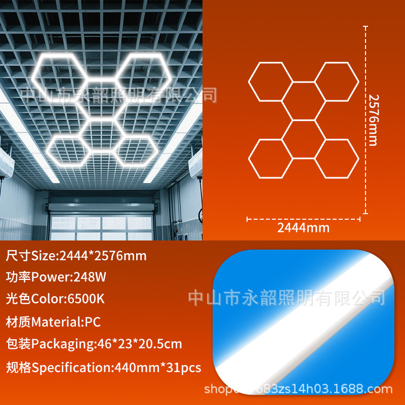 LED自動車修理専用六角ステーションランプ防水ハニカムステッチランプ2025車庫洗車室ハイライト照明|undefined