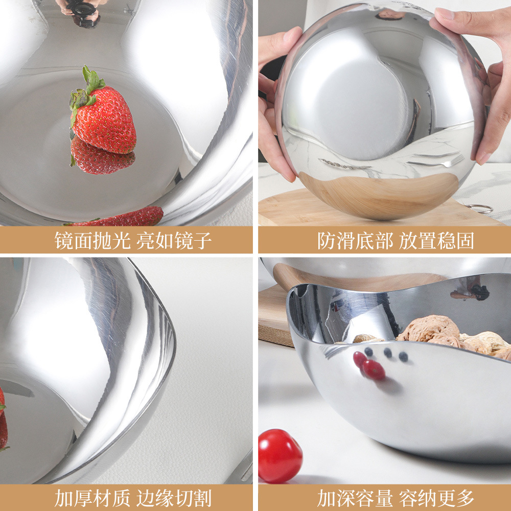 304 acero de acero inoxidable de tres capas platos de frutas platos de ensalada ondulados espejo casero platos de estilo coreano refrigerios