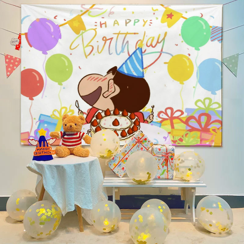 カラフルな漫画ハッピーバースデー背景布子供の赤ちゃん最初の誕生日ハッピー背景布シーン装飾吊り布|undefined