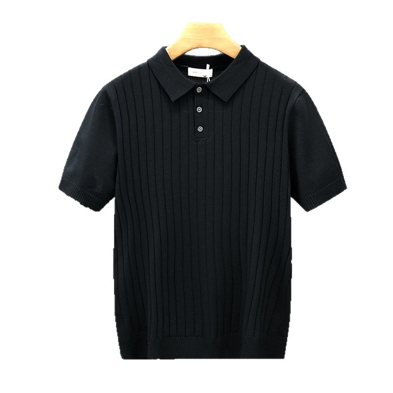 Summer New Style Light Mature Style Short-Sleeved Knitted Polo Shirt for Men Cross-Border Export Business Casual Lapel Stripesd T-Shirt for Men