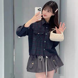 毒家现货原标MIU缪家复古学院风网红款格纹衬衫夹克外套女装