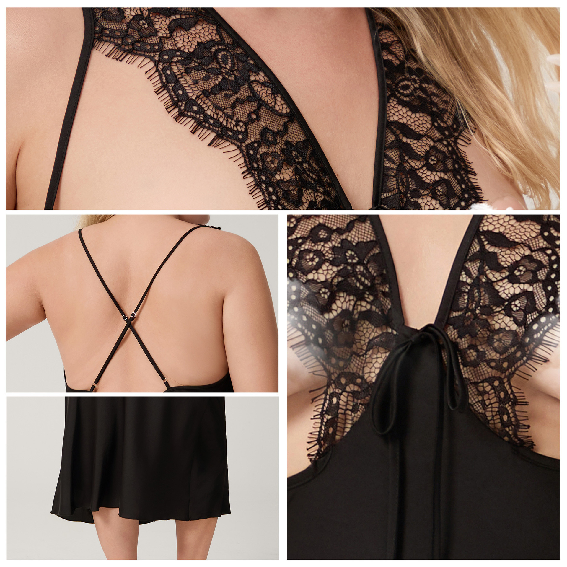 Yaoting transfronterizo de tamaño grande satén cabina pijama mujer verano damas encaje sexy pijama ropa larga para el hogar CQ3814