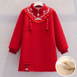 女童过年服秋冬2026新款小公主加绒红色连衣裙冬装女孩中国风旗袍