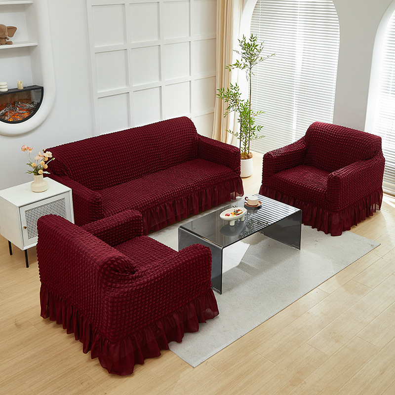 Color sólido doble espuma espuma hilo elástico sofá cubierta falda pendulante espuma sofá cubierta sala de estar dormitorio sofá cubierta transfronteriza
