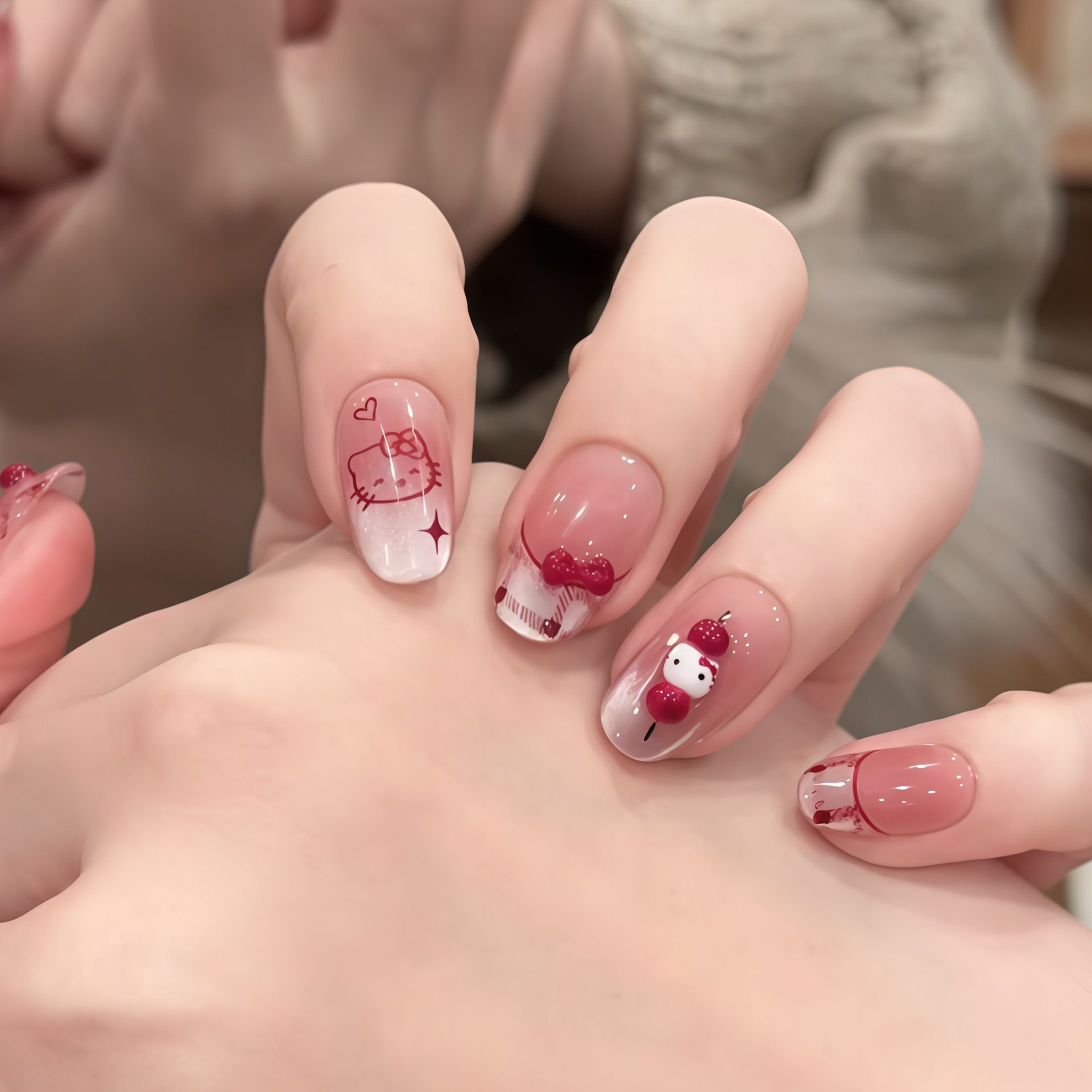 Elíptico corto para usar uñas de gato ojos franceses uñas arco KT gatos lindos productos de uñas desmontables blanqueamiento