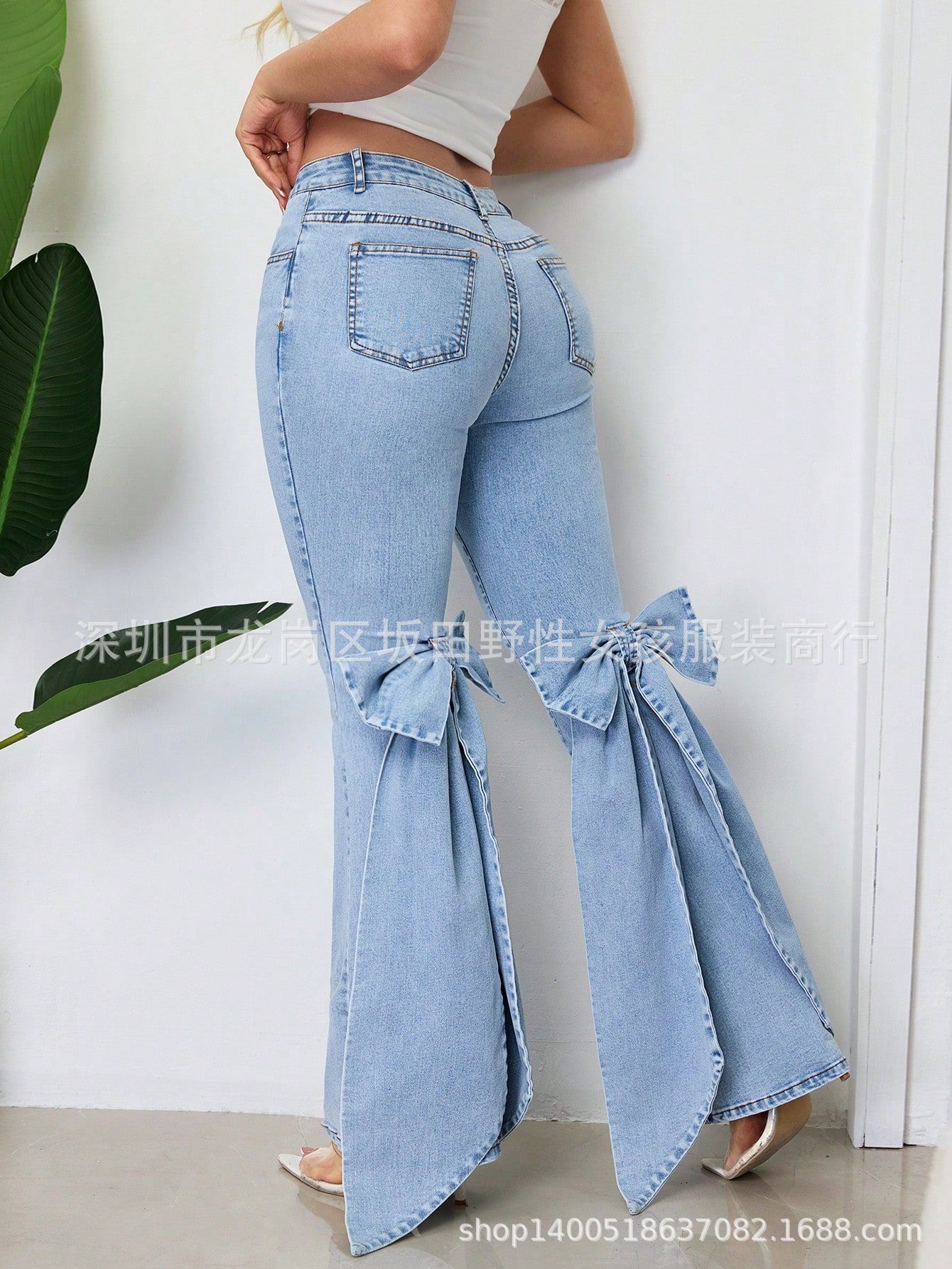retro three dimensional elastic denim megaphone with bow
