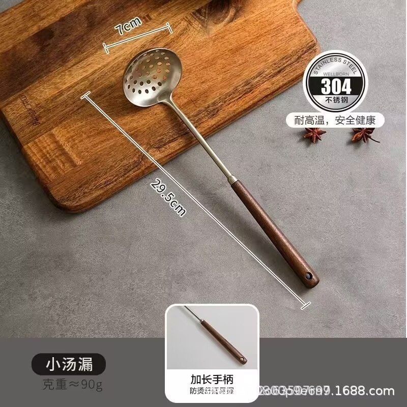 304不锈钢胡桃木柄勺子家用餐厅火锅勺日式木柄汤壳汤漏厂家批发|undefined
