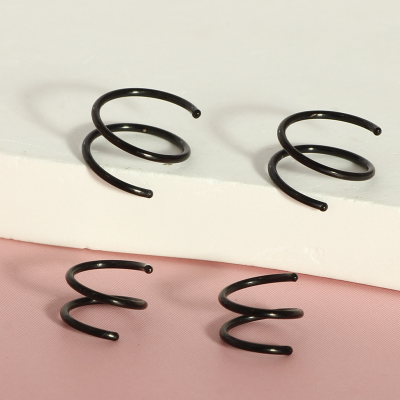 8-10mm 4-Piece Spiral Curved Nose Rings, 0.8mm Thick Ear Hoops, Simple Style Nose Rings, Ear Bone Studs, Piercing Jewelry Set detail image 8