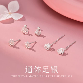 足银S999如意结螺丝耳朵钉耳线精致简约新中式百搭耳饰品批发