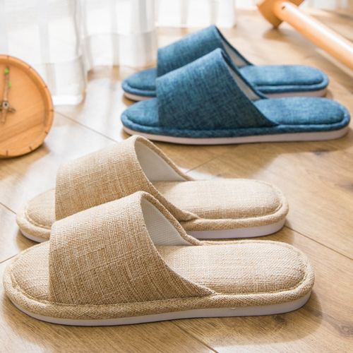 Linen Slippers for Women Summer Home Couple Indoor Non-slip All-Season Wood Floor Cooling Slippers for Men Summer Household Use