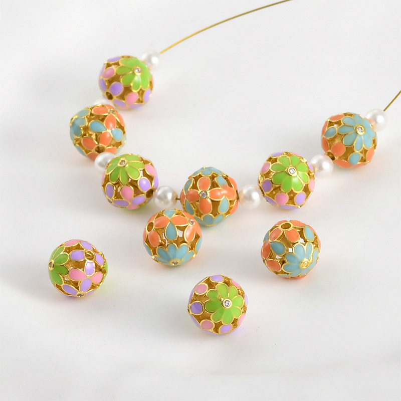 18K gold color cloisonne burning blue flower ball beaded beads diy handmade bracelet string accessories