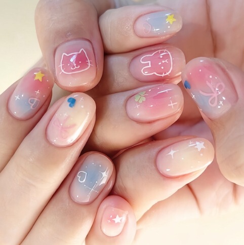 New cross-border hot short wear armor sweet cute cat rabbit bow European square fake nails wholesale New cross-border hot short wear armor sweet cute cat rabbit bow European square fake nails wholesale