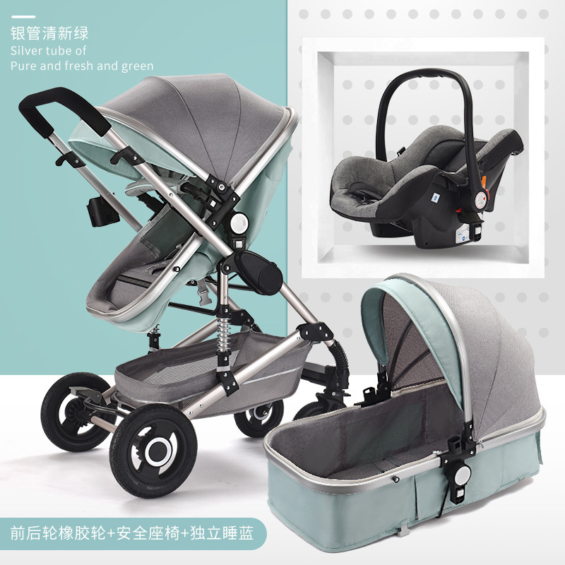 Cochecito de bebé Wisesonle bidireccional con vista alta, se puede sentar y acostar, ligero, plegable, con amortiguación y asiento con aire.