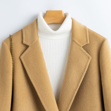 新款西装领双面呢羊毛大衣女双排扣时髦气质职场女装通勤长款外套