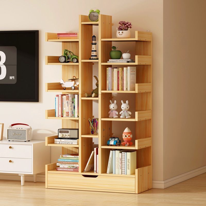 Simple Small Bookshelf Floor-Standing Storage Rack Integrated Wall Storage Rack Living Room Office Display Rack Student Bookcase Narrow Cabinet