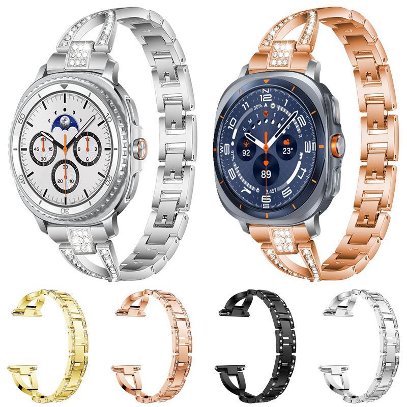 Para el Samsung Galaxy Watch8 / 8 Clásico una sola fila de correa de metal de acero inoxidable con diamantes