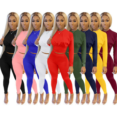 Autumn and Winter 2021 Amazon Independent Station European and American Women's Solid Color Sports Waist Set Fashion Casual Two-piece Set
