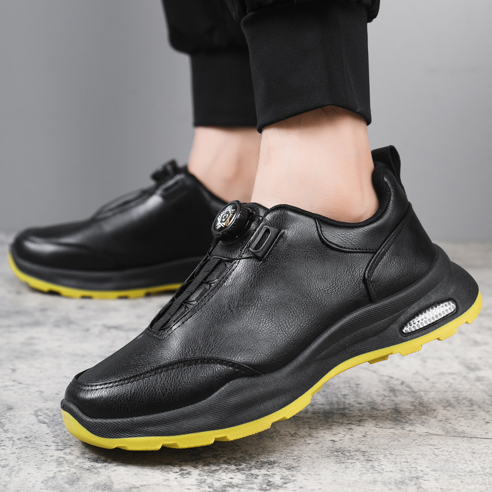 Zapatos de cuero de hombre zapatos de negocios botones de zapatos casuales sin lazos de altura de suela gruesa zapatos deportivos de hombre zapatos de suela suave zapatos de papá