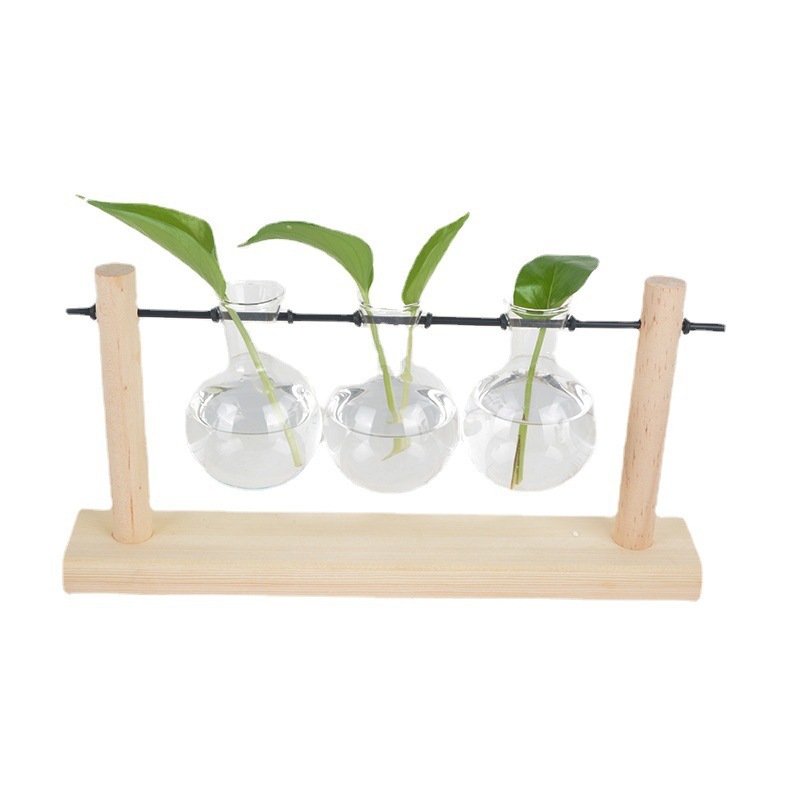 クリエイティブ木製ラック水耕植物容器ガラス工芸品花瓶ホームオフィス装飾装飾品ポトスボトル|undefined