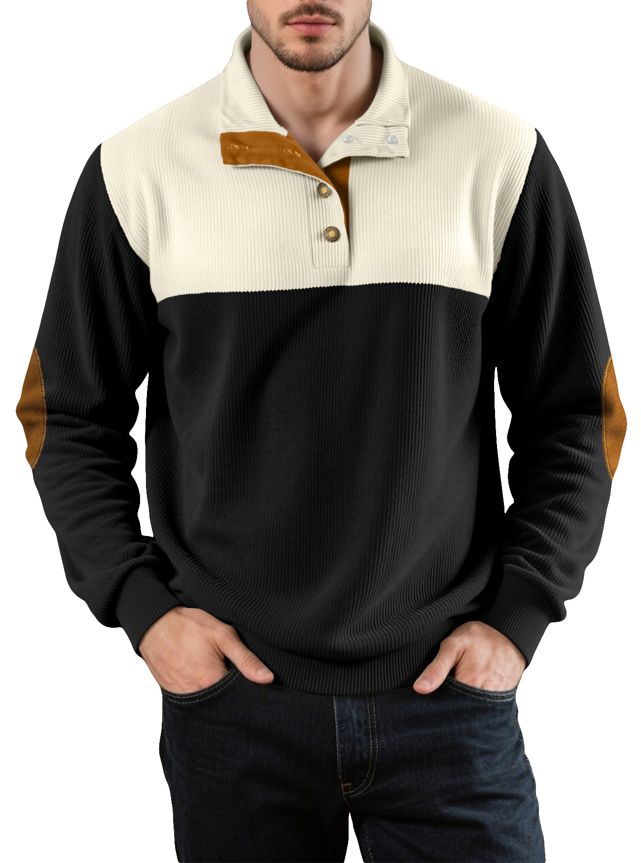 Nuevo tamaño transfronterizo otoño y invierno hombre casual color con solapa camiseta deportiva Amazon camiseta de cuello vertical