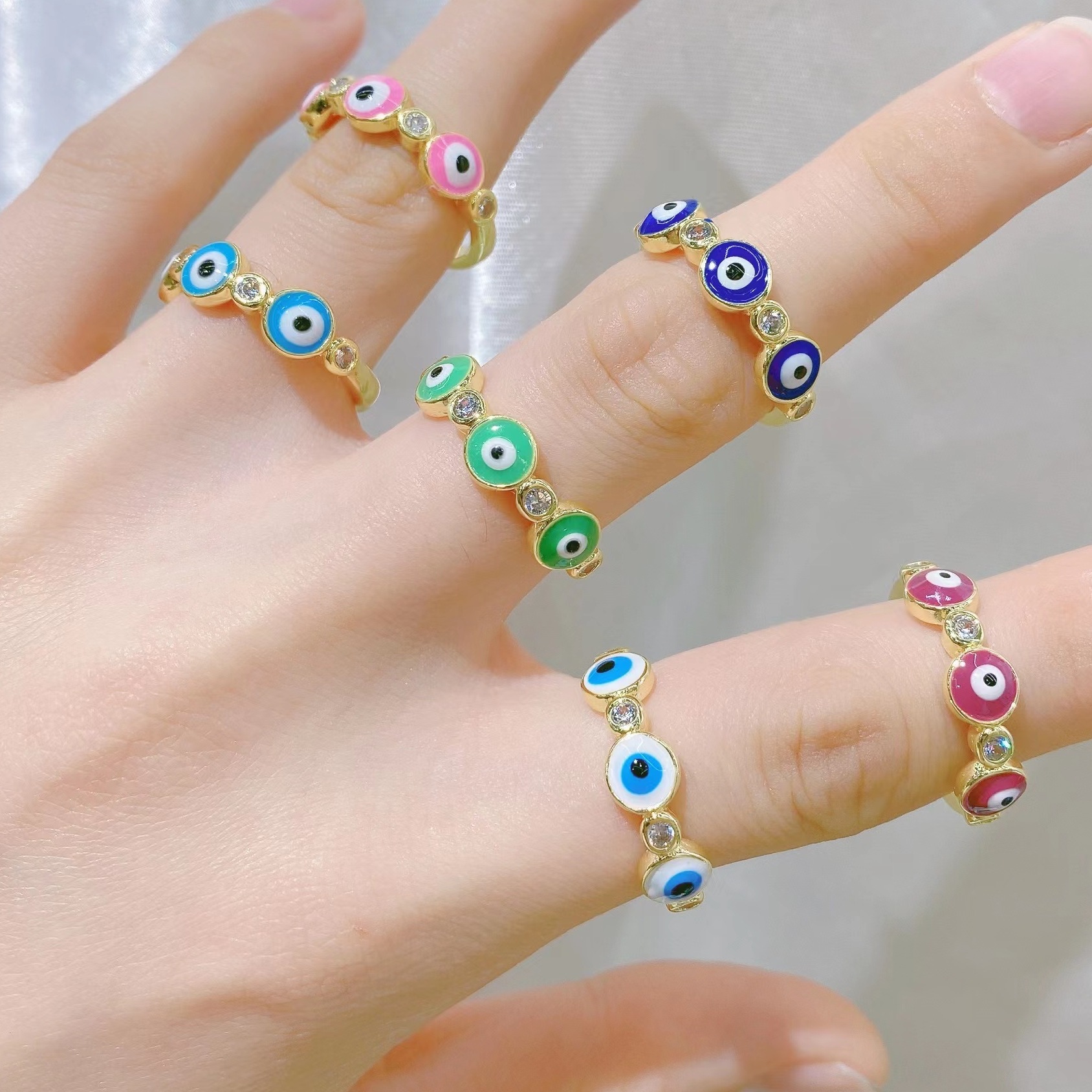 Fashion Eye Copper Enamel Zircon Open Ring display picture 1