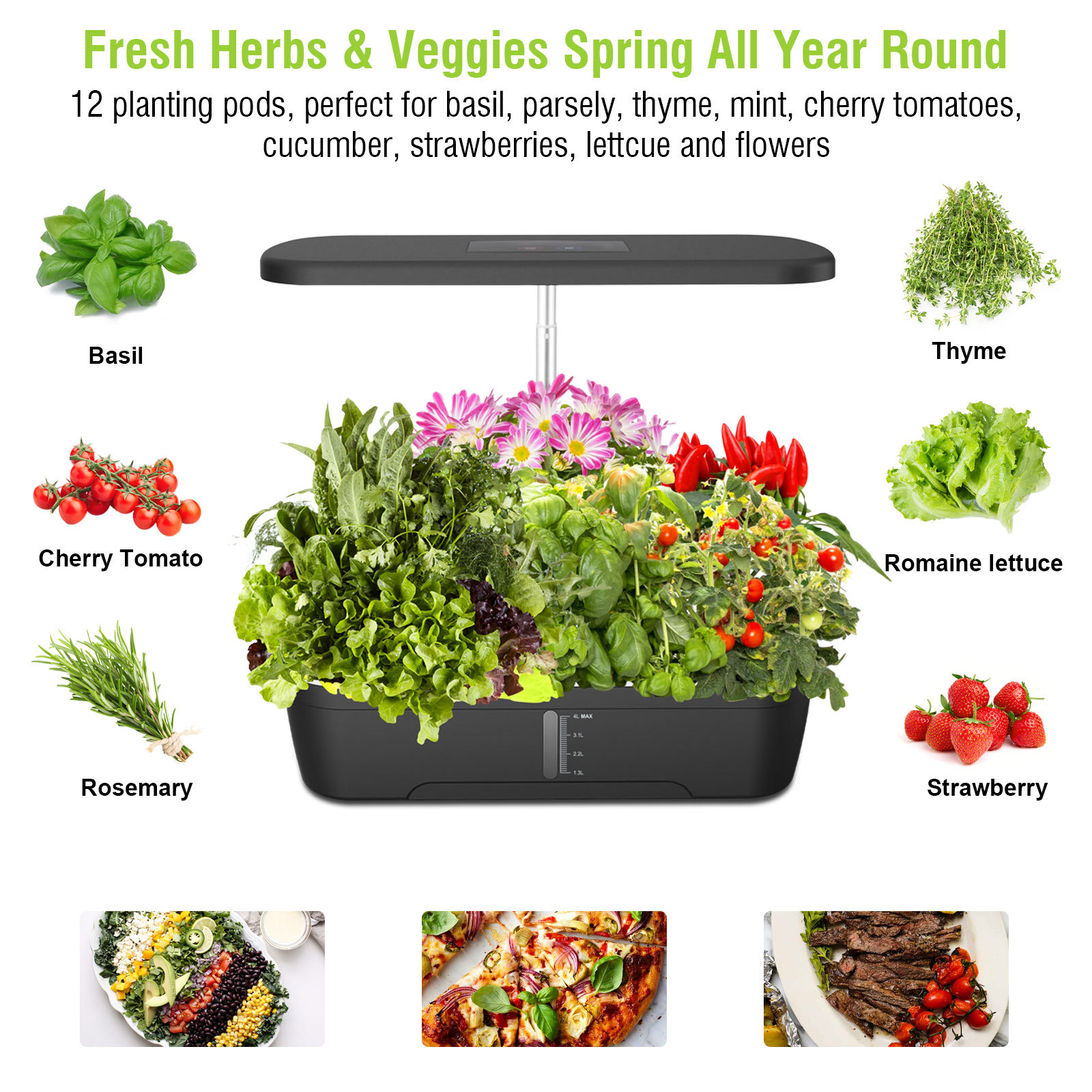 Amazon Lámpara de crecimiento de plantas hidropónicas de 12 hoyos Lámpara de plantas de cultivo sin suelo Máquina inteligente de plantación de vegetales para el hogar